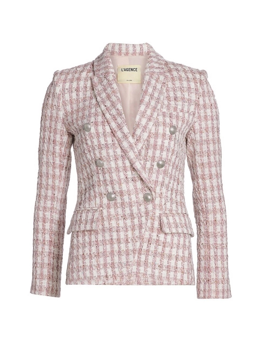 L'AGENCE Kenzie Pink Tweed Double-Breasted Blazer